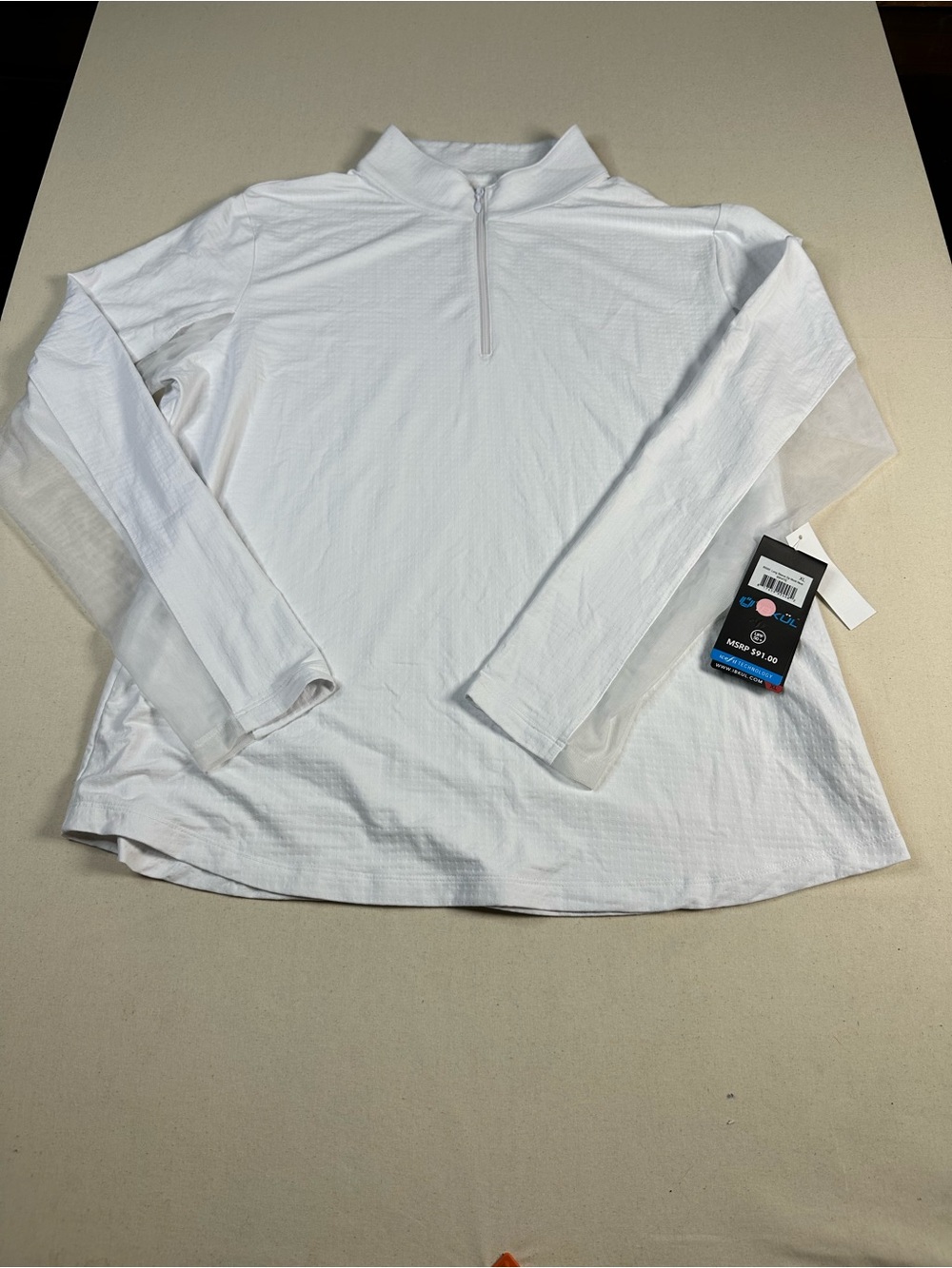 IBKUL White Long Sleeve Quarter-Zip Performance Top XL women’s